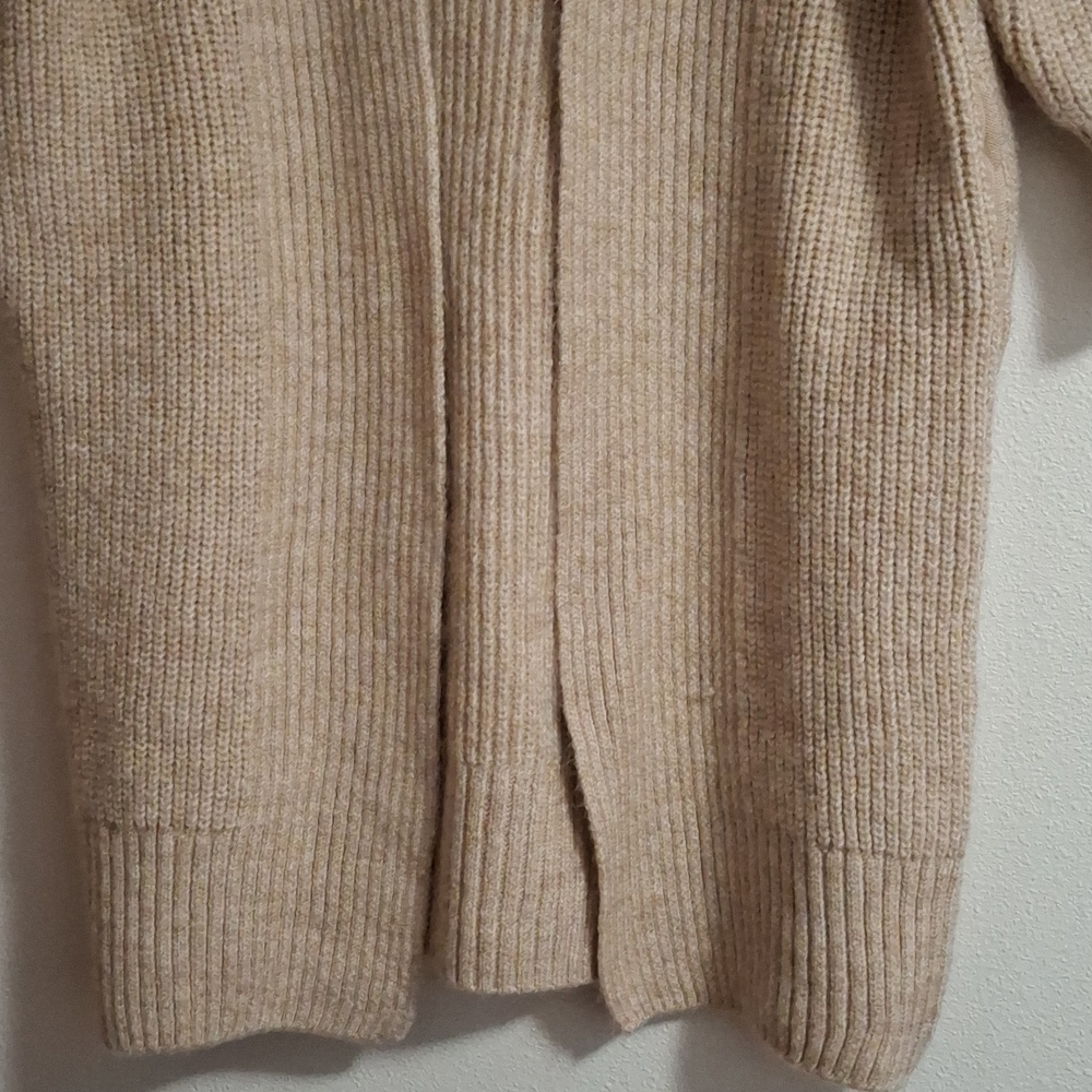 Topshop Neutral Beige Open-Front Long Ribbed Cardigan Duster With Pockets Sz. XS - Picture 4 of 5